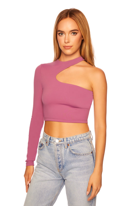 one arm crew cut out top